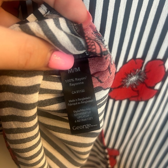 GEORGE size M women’s blouse, black and white stripe with red poppy print - Picture 6 of 6